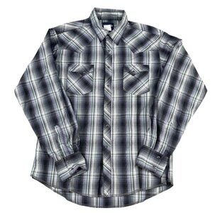 Wrangler Western Shirt Mens Plaid Pearl Snap Button Down Sz Large
